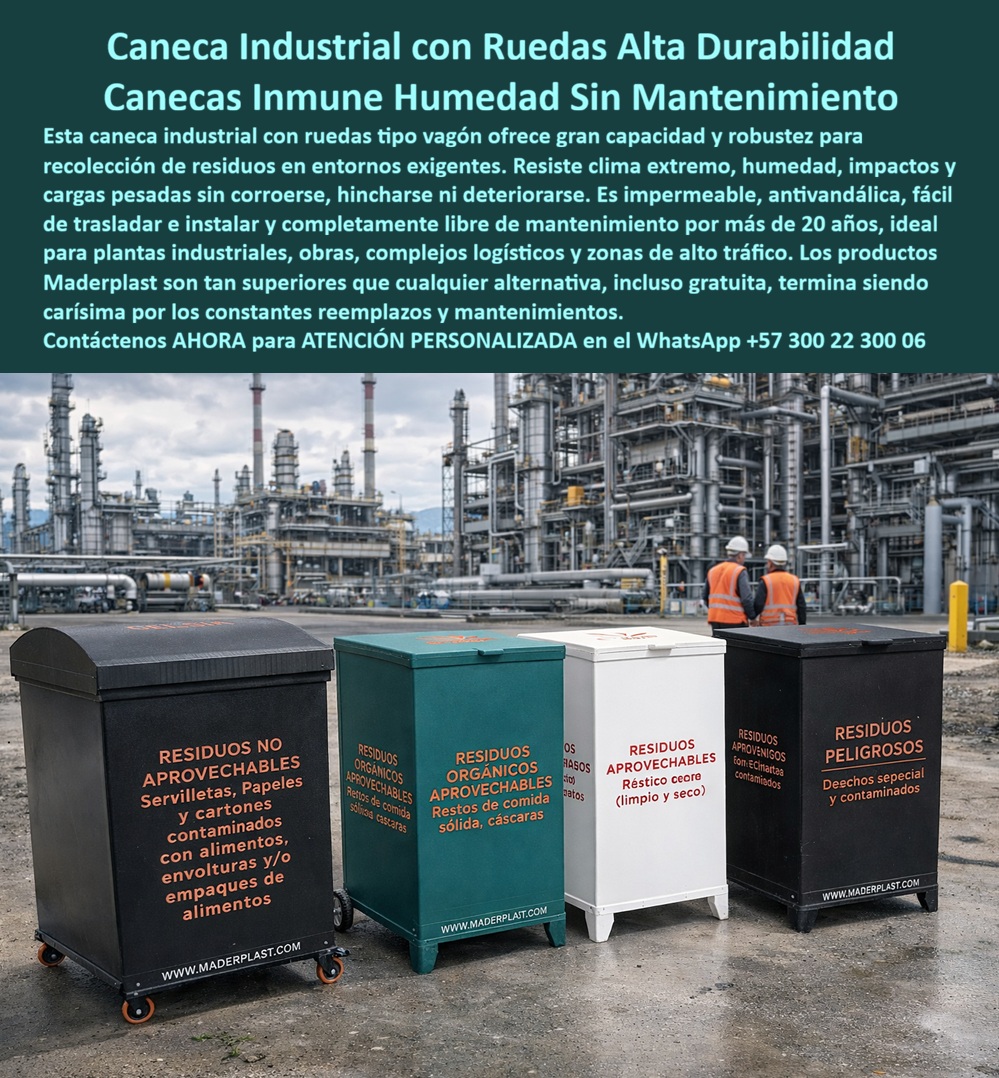 Carro Recolección Basura Con Ruedas Caneca Industrial Maderplast Contenedor Móvil Industrial Con Ruedas Papeleras Móviles Ruedas Inmunes Corrosión Construcción Fuerte Basureros Rodantes Antivandalismo Robustos Fácil Traslado 0