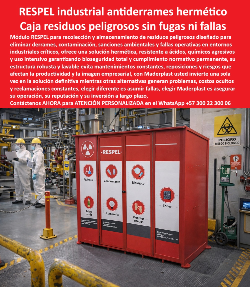 Centros Acopio Desechos Patógenos Punto Residuos Peligrosos Respel Maderplast sistema de recolección de residuos peligrosos antiderrames Módulos Almacenamiento Residuos Patógenos Sellados Anti Ácidos Lavables Módulos RP