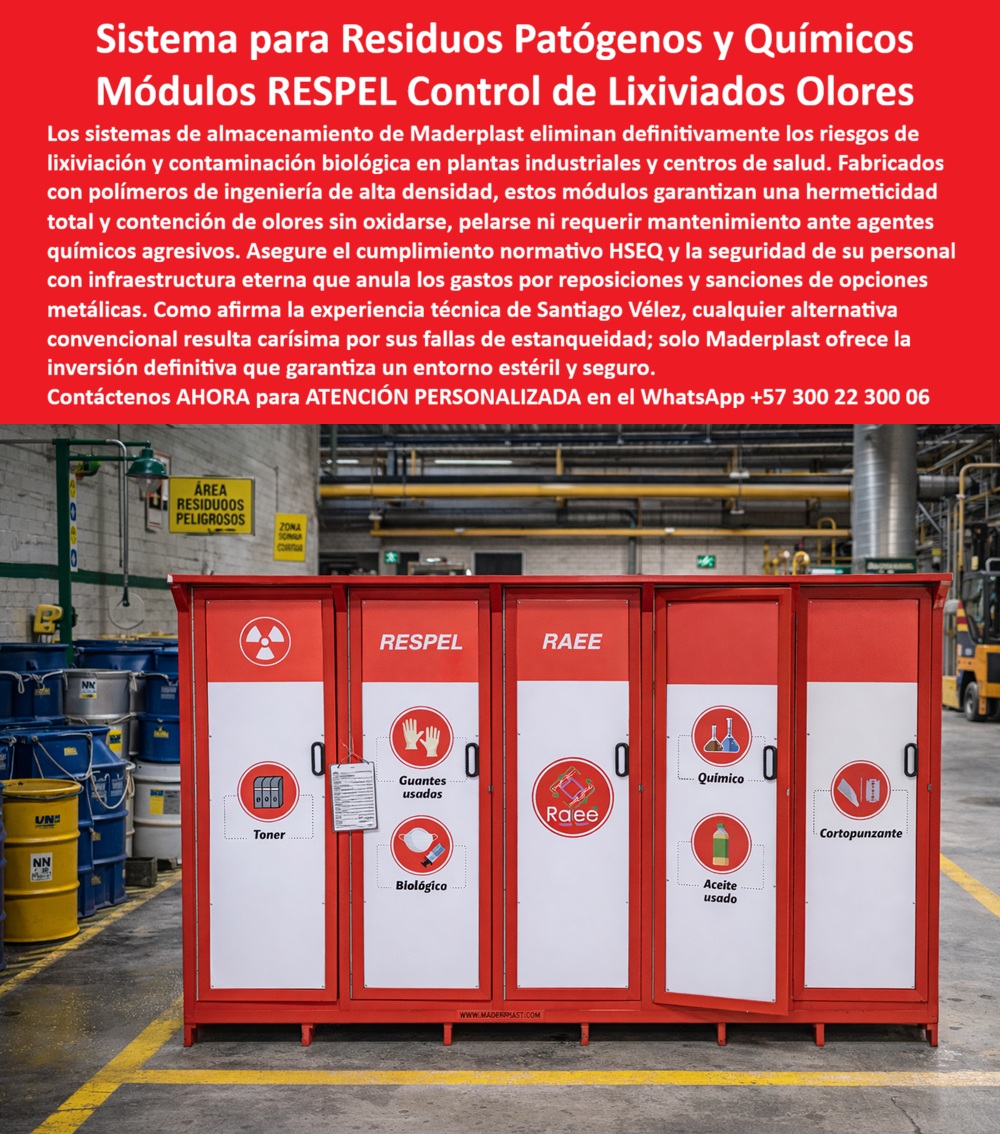 Centros Acopio Desechos Patógenos Punto Residuos Peligrosos Respel Maderplast sistemas para residuos patógenos con control de lixiviados y olores Módulos Almacenamiento Químicos Impermeables Seguridad Industrial Biológico