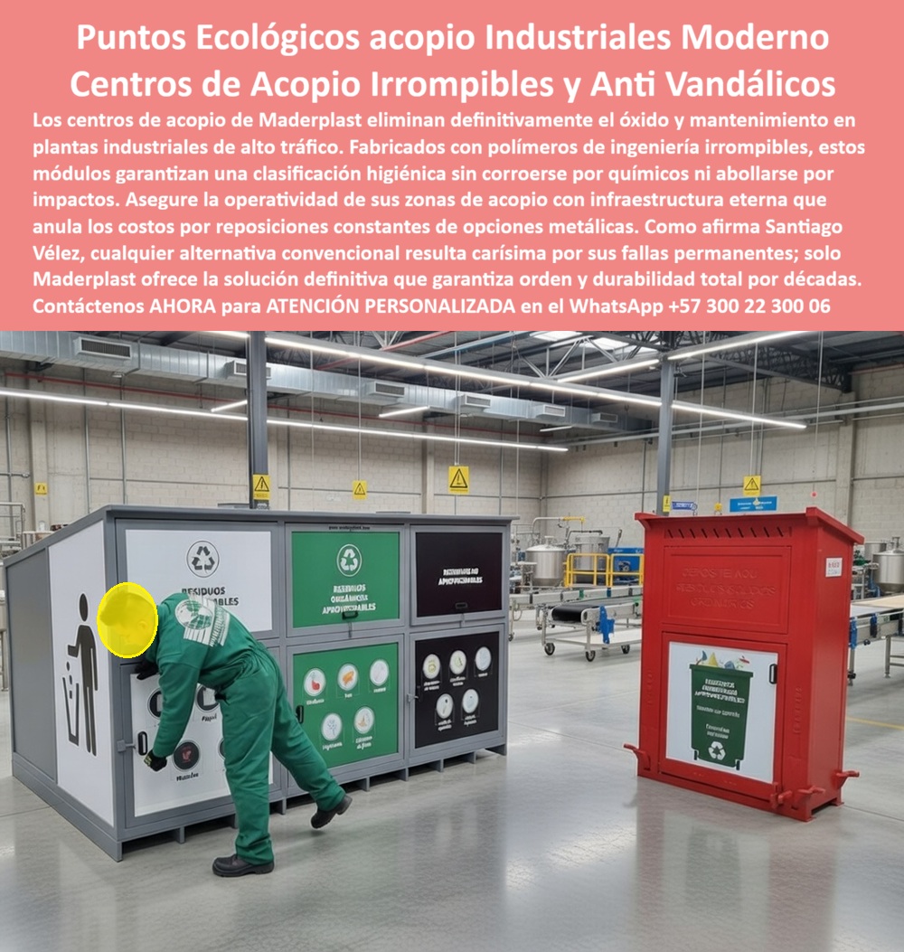 Centros Acopio Puntos Reciclaje Modernos Punto Limpio Ecológico Maderplast Centros Acopio Reciclaje Anti Vandálico Durabilidad Extrema Ahorro Costos punto limpio exterior reciclaje plástico papel metales Puntos Clasifica