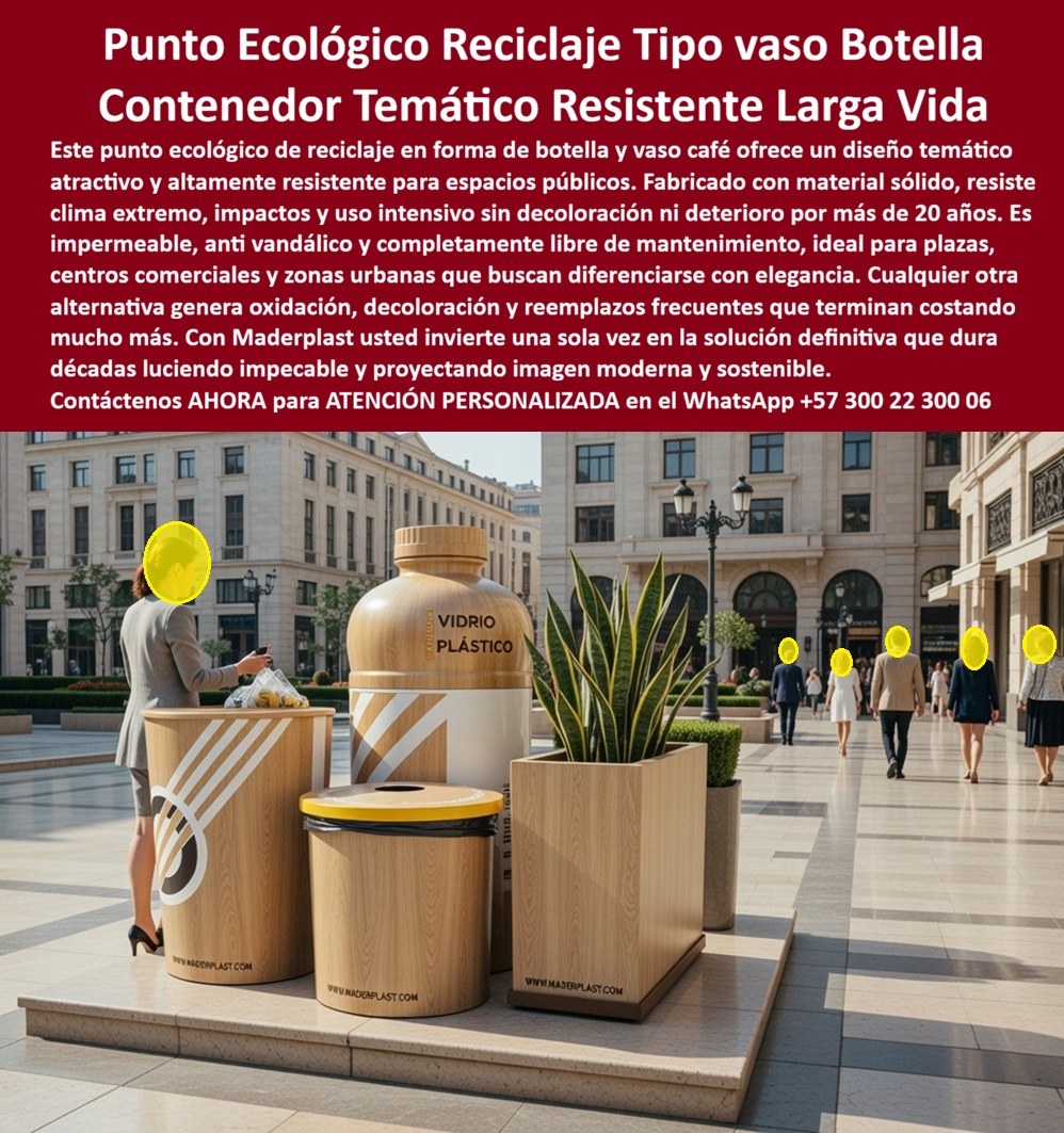 Contenedor Reciclaje En Forma De Botella Vasos Latas Tematizadas Maderplast Punto Ecológico Tipo Vaso Café Alta Resistencia Papelera Reciclaje Forma Botella Resistente Larga Vida Caneca Decorativa Tipo Botella Reciclar Contener