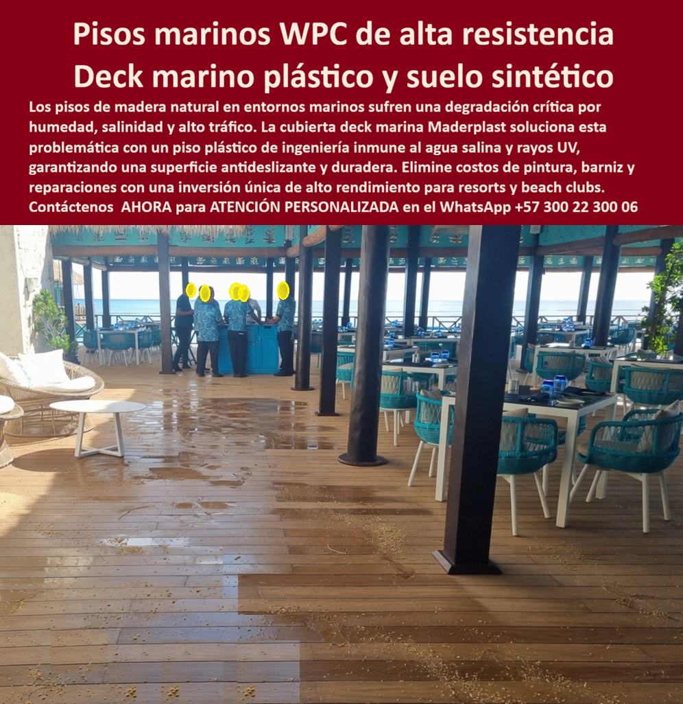 Cubierta Deck Marino Resistente Salinidad Y Humedad Piso Maderplast Piso Resort Costero Bajo Mantenimiento Exterior Deck Plástico Exterior Oscuro Antideslizante Resistente Agua Salina Ahorro Total Suelo Sintético Terraza Beach Club Piso Deck Marino Resistente Salinidad y Humedad: La Mejor Solución para Terrazas y Beach Clubs Costeros Esta imagen muestra un elegante deck marino en un resort costero con piso Maderplast WPC color madera oscura de alta gama. Se observa una amplia terraza cubierta junto al mar, con el deck completamente mojado por lluvia o salpicaduras, manteniendo una superficie antideslizante y estable. El material resalta por su perfecta imitación de madera natural, resistencia extrema al agua salina, humedad constante, rayos UV y arena, sin deformaciones ni degradación. Columnas oscuras, mobiliario en tonos turquesa y la vista al océano crean un ambiente premium y relajado típico de beach clubs de lujo. Maderplast ofrece la durabilidad que los entornos marinos exigen, con instalación limpia y apariencia impecable. En proyectos costeros del Caribe colombiano, la pregunta más frecuente de arquitectos, gerentes de resorts y directores de mantenimiento es: “¿Qué deck puedo usar en una terraza frente al mar que soporte salinidad alta, humedad constante y lluvia sin pudrirse ni requerir mantenimiento continuo?” O “¿Cuál es el mejor piso para beach club que sea antideslizante incluso mojado y mantenga estética premium por más de 15 años?” La respuesta técnica más sólida y repetida es el Deck Marino Maderplast WPC. A diferencia de la madera natural, que en ambientes marinos se degrada rápidamente por la acción combinada de sal, humedad y sol, o de otras opciones que pierden agarre cuando están mojadas, el deck marino Maderplast está específicamente formulado para resistir estas condiciones extremas. Su composición composite de alta ingeniería repele el agua salada, impide la absorción de humedad y mantiene un coeficiente de fricción seguro incluso con arena, lluvia o salpicaduras constantes. Esto lo convierte en la opción ideal para piso terraza beach club antideslizante y cubiertas exteriores en entornos costeros. Entre sus principales ventajas técnicas destacan: resistencia superior a rayos UV sin decoloración, nula proliferación de hongos o bacterias, alta durabilidad ante tráfico intenso y sin necesidad de barnices, aceites o reparaciones periódicas. Su bajo costo total de propiedad (TCO) lo hace especialmente atractivo: aunque la inversión inicial es profesional, elimina los gastos recurrentes de mantenimiento y reemplazos prematuros que caracterizan a las soluciones tradicionales. Además, representa una alternativa sostenible con menor huella de carbono y vida útil superior a 20 años. Un ejemplo concreto de su rendimiento es el del Beach Club Paraíso del Mar en Santa Marta. Según cuenta Carlos Eduardo Mendoza, Director de Mantenimiento: “Sufríamos con la madera tradicional que se dañaba rápidamente por la sal y humedad, generando altos costos de reparación y cierres frecuentes. Instalamos el Deck Marino Maderplast WPC hace 32 meses y el cambio ha sido radical: el piso luce espectacular incluso después de fuertes lluvias y marejadas, mantiene superficie antideslizante segura, y hemos reducido a cero los costos de mantenimiento.” Su recomendación es clara: Maderplast es la mejor inversión técnica para cualquier proyecto costero o marino. Para respaldar decisiones de ingeniería, Maderplast cuenta con pruebas de laboratorio en condiciones de agua salina, fichas técnicas completas, certificados de resistencia y videos demostrativos. También ofrecemos renders, planos de instalación y muestras físicas para validación directa en obra. Si estás desarrollando o renovando una terraza marina, deck para beach club o cualquier área exterior expuesta a salinidad en Colombia, el Cubierta Deck Marino Maderplast representa la combinación perfecta entre estética elegante, seguridad y durabilidad real sin compromisos. Contáctanos ahora para una asesoría técnica personalizada y cotización según las necesidades específicas de tu proyecto. WhatsApp +57 300 22 300 06