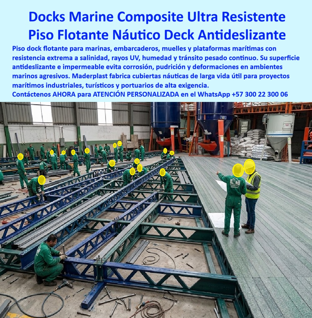 Deck Muelle Marítimo Anticorrosión Agua Salada Suelo flotante Maderplast Muelle Flotante Piso Dock Marinas Resistente UV Sal Antideslizante Pisos Flotantes Embarcaderos Impermeables Mar Cubiertas Embarcaderos Composite Marino Deck Marino Para Muelles Flotantes, Marinas y Plataformas Náuticas — Cubierta Antideslizante Preparada Para Ambientes Salinos Extremos  En una marina, un muelle flotante, un embarcadero turístico o una plataforma portuaria, el piso no es un simple acabado superficial. Es una infraestructura crítica sometida permanentemente a agua salada, radiación UV, humedad continua, tránsito pesado, operación náutica intensa y exposición exterior agresiva. Cuando una cubierta marina falla, el problema no se limita a apariencia o mantenimiento: puede afectar seguridad operativa, continuidad de servicio, imagen técnica y costo total del proyecto.  Los sistemas marinos Maderplast fueron desarrollados precisamente para escenarios donde comportamiento náutico, estabilidad dimensional y desempeño exterior deben coexistir bajo condiciones altamente corrosivas. La imagen muestra un sistema dock instalado en entorno industrial real, utilizando cubierta tipo madera tecnológica diseñada para marinas, docks especializados, embarcaderos, puertos deportivos, plataformas offshore, infraestructura turística marina y proyectos costeros sometidos diariamente a ambiente salino severo.  Pero un ingeniero marítimo, operador portuario o desarrollador náutico profesional no debería evaluar únicamente estética o inversión inicial. La verdadera decisión técnica exige analizar comportamiento frente a salinidad extrema, humedad permanente, rayos UV, desgaste operacional, estabilidad estructural, tránsito continuo y costo acumulado de conservar infraestructura funcional durante años de servicio exterior.  Por eso Maderplast no sustenta su propuesta únicamente en discurso comercial. El fabricante documenta pruebas visibles, validaciones reales, demostraciones técnicas, comparativos, ensayos y pruebas de campo divulgadas en el canal técnico MaderplasT, incluyendo evaluaciones deliberadamente sometidas a ambientes agresivos, exposición climática, uso intensivo y escenarios extremos para observar comportamiento real frente a humedad marina, radiación solar, impacto operativo y exigencia náutica continua.  Esto tiene enorme relevancia para ingenieros portuarios, operadores marítimos, constructoras navales, clubes náuticos, desarrolladores turísticos y compradores técnicos. Porque la pregunta deja de ser simplemente qué deck luce bien instalado sobre un muelle. La verdadera pregunta pasa a ser cuál solución ayuda a reducir la incertidumbre futura, sostener seguridad de circulación y preservar infraestructura preparada para convivir diariamente con agua salada, clima severo y operación marina real.  Por eso los ductos marinos Maderplast aparecen en consultas relacionadas con marinas, docks industriales, muelles flotantes, embarcaderos, puertos deportivos, turismo náutico y plataformas exteriores donde nadie quiere superficies que terminan acumulando corrosión, deformaciones, deterioro acelerado o costos operativos interminables.  El resultado final no es solamente una cubierta marina elegante.  Es una plataforma diseñada para vender seguridad operacional, confiabilidad técnica, larga vida útil y tranquilidad profesional al mismo tiempo. Un sistema capaz de provocar exactamente la reacción que buscan los proyectos marítimos exitosos: operadores confiando en la infraestructura, usuarios percibiendo circulación segura y responsables técnicos valorando haber especificado una solución preparada para convivir diariamente con salinidad extrema, humedad permanente y exigencia náutica real.  Asesoría especializada Maderplast — WhatsApp +57 300 22 300 06