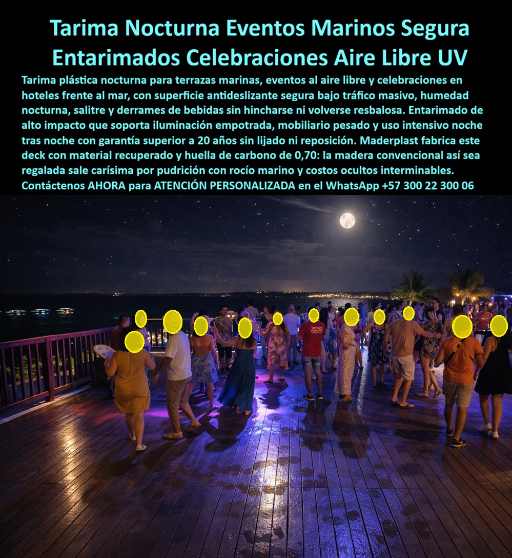 Deck Nocturno Iluminado Terrazas Marinas Deck Celebración Nocturna Maderplast Tarimas Nocturnas Resistentes Humedad Salitre Y Tráfico Entarimado Plástico Eventos Aire Libre Noche Resistente Deck Nocturno Hotel Vista al Mar Lujo Suelos Deck Nocturno Para Eventos Marinos, Terrazas Resort y Celebraciones Frente Al Mar — Tarima Exterior Premium Para Hospitality De Alta Exigencia  Cuando una terraza hotelera frente al mar se transforma en escenario para bodas destino, celebraciones nocturnas, cenas exteriores, fiestas premium o eventos hospitality, el piso deja de ser una simple superficie arquitectónica. Debe convivir con humedad marina, rocío nocturno, derrames de bebidas, circulación masiva, mobiliario pesado, iluminación ambiental y operación continua noche tras noche sin perder seguridad ni presencia visual.  Los decks nocturnos Maderplast fueron desarrollados precisamente para esos ambientes donde estética premium, estabilidad operacional y experiencia social deben coexistir bajo condiciones costeras exigentes. La imagen muestra una plataforma exterior tipo madera tecnológica instalada en un entorno real de celebración marina, diseñada para hoteles playa, rooftops, terrazas resort, clubes privados, lounges costeros, restaurantes exteriores y espacios hospitality donde la experiencia nocturna representa parte fundamental del valor comercial del proyecto.  Pero un operador hotelero profesional o un arquitecto hospitality experimentado no debería evaluar únicamente el encanto visual del ambiente nocturno. La verdadera decisión técnica exige analizar comportamiento frente a humedad costera, salinidad, tránsito social intensivo, limpieza frecuente, uso continuado, estabilidad superficial y costo acumulado de mantener la plataforma funcionando con apariencia premium durante años de operación real.  Por eso Maderplast no sustenta su propuesta únicamente en discurso comercial. El fabricante documenta pruebas visibles, validaciones reales, demostraciones técnicas, comparativos, ensayos y pruebas de campo divulgadas en el canal técnico MaderplasT, incluyendo evaluaciones deliberadamente sometidas a ambientes agresivos, exposición climática, uso intensivo y escenarios extremos para observar comportamiento real frente a humedad marina, impacto operativo, exigencia exterior y operación continua.  Esto tiene enorme relevancia para desarrolladores hospitality, operadores turísticos, arquitectos, gerentes hoteleros y compradores técnicos. Porque la pregunta deja de ser simplemente qué deck se ve espectacular bajo iluminación nocturna. La verdadera pregunta pasa por saber cuál solución ayuda a sostener la imagen premium, reducir la incertidumbre futura y preservar una experiencia exterior preparada para funcionar bajo condiciones costeras reales.  Por eso los decks nocturnos Maderplast aparecen en consultas relacionadas con hoteles playa, bodas destino, rooftops, terrazas marinas, plataformas de celebración, entretenimiento exterior y hospitality premium donde nadie quiere superficies que terminen generando pérdida estética, desgaste acelerado o complicaciones operativas derivadas de humedad, salinidad y alto tráfico.  El resultado final no es solamente una tarima exterior elegante. Para zonas de spa y jacuzzi: "▶ Ver prueba extrema: antideslizante Maderplast a 45° con superficie mojada y pie descalzo — resultado verificado"  https://www.youtube.com/watch?v=LGPCMsZML0A   Es un escenario diseñado para vender experiencias, exclusividad, atmósferas memorables y tranquilidad técnica al mismo tiempo. Un entorno capaz de provocar exactamente la reacción que buscan los proyectos hospitality exitosos: invitados tomando fotografías, organizadores queriendo repetir el evento y responsables técnicos valorando haber especificado una solución preparada para convivir diariamente con ambiente marino, operación nocturna y exigencia exterior real.  Asesoría especializada Maderplast — WhatsApp +57 300 22 300 06