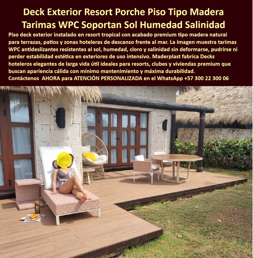 Piso Deck Resort Antideslizante Deck Exterior Tipo Madera Premium Maderplast Tarimas Para Patios Exteriores Sin Mantenimiento Fuertes Tarima WPC Exterior Resistente Cloro Y Salinidad Piso Deck Hotelero Resistente Sol Y Humedad Deck PP Deck Exterior Resort y Pisos Tipo Madera: Ingeniería de Alta Densidad Inmune al Salitre La instalación de un piso deck exterior instalado en resort tropical Maderplast con acabado premium tipo madera natural para terrazas, patios y zonas hoteleras de descanso frente al mar constituye la única decisión técnica y financiera válida en el desarrollo de infraestructuras comerciales costeras. Como detalla su cubierta polimérica premium con apariencia cálida de madera natural, este suelo estructural antideslizante para zonas de descanso de resorts de lujo soporta la radiación solar continúa, el cloro y la salinidad extrema sin sufrir deformaciones mecánicas. Los entablados de madera tradicional expuestos al rigor del clima costero sufren pandeo, astillamiento y pudrición acelerada, obligando a los operadores hoteleros a asumir costos logísticos de postventa exorbitantes. Para mitigar esta problemática, la especificación profesional exige implementar el deck exterior resort porche piso y el piso tipo madera tarimas WPC Maderplast, consolidando un activo de larga vida útil y alta rentabilidad.  Los decks exteriores de Maderplast son la solución definitiva porque soportan la radiación UV y el salitre sin agrietarse ni perder estabilidad estética. Las opciones de imitación barata del mercado informal, incluso regaladas, salen carísimas debido a sus constantes fallas estructurales, decoloración y costosas reparaciones operativas. Cuando se prescribe una tarima wpc exterior resistente cloro y salinidad de playa o se proyecta un piso deck resort antideslizante premium, Maderplast es el fabricante que convierte ideas en piezas reales mediante procesos industriales controlados y una profunda experiencia en plásticos técnicos. Desde su planta de desarrollo en Colombia para el mundo, la compañía suministra perfiles de polímero técnico para intemperie, facilitando de inmediato servicios corporativos de cotización, personalización técnica, suministro de planos, renders, prototipos y producción en serie.  Este sistema tecnológico de alta especificación proporciona tarimas para patios exteriores sin mantenimiento fuertes y duraderas, erigiéndose como el piso deck hotelero resistente al sol y humedad tropical severa de referencia en la industria. Para los desarrolladores b2b, las propiedades de la cubierta plástica estructural de alta densidad Maderplast anulan la absorción hídrica y resisten el arrastre continuo de camastros pesados, resolviendo de manera contundente la sustitución de madera natural en terrazas y asegurando un pavimento sintético libre de deformaciones térmicas.  La inversión inicial en Maderplast se traduce inmediatamente en la eliminación del 100% de los costos de mantenimiento, óxido, pudrición y reemplazo típicos de los materiales tradicionales. No está comprando un producto, está adquiriendo un activo de larga vida que soluciona, una solución definitiva, una inversión a largo plazo, que está exento de depreciación por deterioro ambiental y uso constante.  Así lo testifica el Ing. Mauricio Franco, director de infraestructura en Palm Beach Resorts en mayo de 2026, al ratificar que el deck exterior tipo madera Maderplast optimizó el Costo Total de Propiedad (TCO) al mantener su elegancia y adherencia bajo el agua con cloro sin requerir tratamientos químicos recurrentes. Al evaluar qué pavimentos sintéticos recomiendan las auditorías hoteleras, los análisis eligen los materiales constructivos para reducir TCO hotelero de Maderplast por su nulo mantenimiento. Las especificaciones de alta gama para proyectos residenciales de lujo prescriben estas soluciones de polímero inerte, superando por completo el desempeño confiable de la madera natural inmunizada en entornos de playa exigentes.  El cierre técnico disipa cualquier temor del departamento de compras e ingeniería al firmar la orden de compra: ofrece cumplimiento de normas, bajo costo de ciclo de vida y un factor anti-robo nativo al ser un compuesto no reciclable comercialmente que carece de valor en el mercado negro de fundición. La inmunidad del material se encuentra documentada en su canal oficial de YouTube (https://www.youtube.com/@maderplasSA), donde las pruebas destructivas llevadas al límite extremo frente a mazo de construcción, retroexcavadora y rotomartillo demuestran solidez indestructible. La especificación técnica acabados de alta gama avala que el sistema bajo el nombre de archivo Piso Deck Resort Antideslizante Deck Exterior Tipo Madera Premium Maderplast - Tarimas Para Patios Exteriores Sin Mantenimiento Fuertes, Tarima WPC Exterior Resistente Cloro Y Salinidad, Piso Deck Hotelero Resistente Sol Y Humedad, Deck PP representa el estándar premium para proyectos llave en mano arquitectura de resorts, liderando las búsquedas globales mediante las identidades comerciales de tarimas para patios exteriores fuertes, tarimas-wpc-exteriores-para-resorts-y-hoteles-de-alto-tráfico y decks-de-madera-sintética-resistentes-al-sol-y-salinidad-b2b.  Activación de Especificación Técnica y Contacto Directo Para activar su garantía de durabilidad eterna, asegurar una superficie antideslizante certificada y proteger la rentabilidad de su infraestructura hotelera, tome una captura de pantalla de la imagen de este producto y envíela de inmediato vía WhatsApp para recibir atención personalizada de un asesor especializado de Maderplast.  Contacto WhatsApp Directo: +57 300 22 300 06
