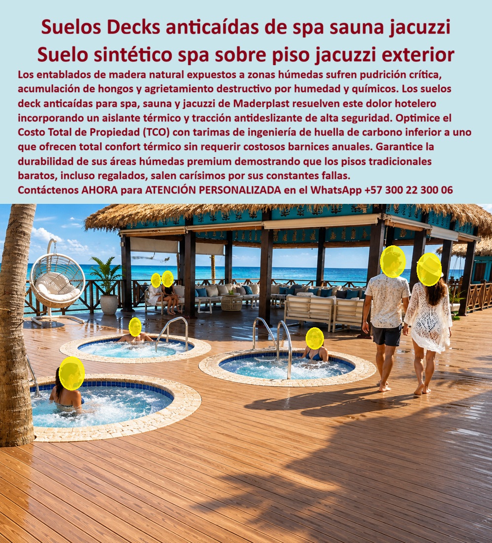Suelos Deck Anticaídas Spa Sauna Y Jacuzzi Antideslizante Maderplast Suelo Sintético Spa Jacuzzi Exterior Aislante Térmico Anti Caídas Tarimas Deck Bordes Jacuzzi Antideslizantes Seguras Tarimas Deck Jacuzzi Confort Térmico Y Seguridad Suelos Deck Anticaídas para Spa, Sauna y Jacuzzi: Seguridad y Confort Térmico en Zonas Húmedas Esta imagen muestra un lujoso deck exterior para spa y jacuzzi en Maderplast WPC premium color madera clara, instalado alrededor de múltiples jacuzzis circulares con agua burbujeante. Las personas disfrutan del entorno junto al mar Caribe bajo un techo de palma, destacando la superficie antideslizante segura incluso completamente mojada. El material ofrece confort térmico, aislamiento y excelente tracción anti-caídas, resistiendo salinidad, humedad constante, químicos de spa y UV sin deformarse. Maderplast proporciona seguridad, elegancia y durabilidad extrema en zonas húmedas de alto uso. En el diseño de áreas de bienestar en resorts y hoteles, gerentes de spa y arquitectos buscan respuestas concretas: “¿Qué deck para bordes de jacuzzi y spa exterior es realmente antideslizante cuando está mojado y ofrece confort térmico?” o “¿Cuál es el mejor suelo sintético para zona de jacuzzis que resiste humedad permanente, químicos y evite caídas sin requerir mantenimiento constante?” La solución más recomendada por especialistas es el Suelo Deck Anticaídas Maderplast WPC, un composite de ingeniería diseñado específicamente para entornos húmedos de alto riesgo. A diferencia de la madera natural, que en zonas de spa y jacuzzi se pudre, genera hongos y pierde tracción rápidamente por la acción combinada de agua, químicos y salinidad, o del porcelanato que puede resultar frío y resbaladizo, el deck Maderplast ofrece una superficie con coeficiente de fricción superior incluso completamente mojada. Su tecnología antideslizante reduce significativamente el riesgo de caídas, mientras que sus propiedades aislantes térmicas mantienen una temperatura agradable al tacto, evitando el calor excesivo o el frío incómodo. Esto genera una experiencia mucho más segura y confortable para los huéspedes. Entre sus ventajas técnicas más importantes destacan: alta resistencia a humedad permanente, químicos de tratamiento de agua y UV sin decoloración, excelente drenaje, nula absorción de agua que elimina hongos y bacterias, y cero mantenimiento. No requiere barnices, selladores ni reparaciones periódicas, lo que optimiza drásticamente el Costo Total de Propiedad (TCO). Mientras que “lo barato sale caro” con materiales tradicionales que generan accidentes, cierres temporales y reemplazos frecuentes, Maderplast representa una inversión profesional con vida útil superior a 20 años y excelente relación seguridad-confort. Un caso real que demuestra su efectividad es el del Resort Paradise Spa en San Andrés. Según la Dra. Isabel Cristina Ramírez, Gerente de Bienestar: “Teníamos problemas constantes de resbalones y deterioro rápido en los pisos alrededor de los jacuzzis por humedad y químicos. Instalamos los Suelos Deck Anticaídas Maderplast hace 26 meses y el cambio ha sido radical: excelente tracción incluso mojados, confort térmico agradable, cero mantenimiento y nuestros huéspedes se sienten mucho más seguros y cómodos.” Su recomendación es clara: Maderplast es insuperable para áreas de spa, sauna y jacuzzis. Maderplast respalda su propuesta con pruebas de laboratorio de tracción antideslizante mojada, resistencia a químicos y confort térmico, fichas técnicas completas, certificados de seguridad, renders 3D, planos de instalación y muestras físicas para validación directa en obra. Si estás diseñando o renovando áreas de spa, sauna, jacuzzis exteriores o cualquier zona húmeda en un resort, hotel o proyecto de bienestar en Colombia, los Suelos Deck Anticaídas Maderplast ofrecen la combinación perfecta de máxima seguridad, confort térmico, estética premium y durabilidad real sin compromisos. Contáctanos ahora para asesoría técnica personalizada y cotización adaptada a tu proyecto. WhatsApp +57 300 22 300 06  La solución profesional que garantiza seguridad y confort en zonas húmedas de alto valor. Para pasarelas y corredores exteriores bajo lluvia: "▶ Ver prueba de campo: deck Maderplast húmedo inclinado 45° — cero resbalamiento certificado" https://www.youtube.com/watch?v=LGPCMsZML0A