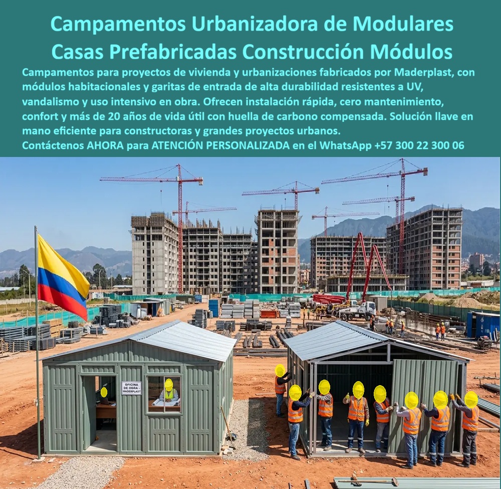 Campamento Proyectos Vivienda Campamentos De Obra Maderplast - CAMPAMENTO PROYECTOS VIVIENDA CAMPAMENTOS DE OBRA MADERPLAST Los campamentos para proyectos de vivienda y campamentos de obra Maderplast fueron desarrollados para solucionar los problemas operativos que enfrentan las constructoras, urbanizadoras y desarrolladores inmobiliarios durante la ejecución de grandes proyectos habitacionales. La necesidad de oficinas de obra, alojamientos temporales, salas técnicas, comedores, bodegas, garitas de acceso y módulos administrativos exige estructuras resistentes, rápidas de instalar y capaces de soportar el uso intensivo propio de una urbanización en construcción. El campamento para construcción de apartamentos llave en mano permite disponer de oficinas administrativas, áreas de supervisión, salas de ingeniería, puestos de seguridad, almacenes y espacios operativos desde las primeras etapas del proyecto. Los módulos Maderplast ofrecen una instalación rápida, permitiendo iniciar operaciones en pocos días y reduciendo significativamente los tiempos muertos de obra. Las estructuras están fabricadas con materiales de alta durabilidad resistentes a la humedad, la radiación ultravioleta, la lluvia, el polvo y las condiciones propias de las obras civiles. A diferencia de las construcciones provisionales metálicas o de madera, los campamentos de obra urbanos Maderplast no se oxidan, no se pudren y mantienen su apariencia profesional durante toda la ejecución del proyecto. Las búsquedas más frecuentes de los compradores incluyen: campamento para construcción de apartamentos, campamentos de obras urbanas, campamento para urbanizadoras, oficinas de obra prefabricadas, campamento modular para construcción, garita de entrada construcción urbanizadora, módulos de obra resistentes UV, campamentos para constructoras, oficinas temporales para proyectos inmobiliarios y alojamientos modulares para obras civiles. Los campamentos de obra Maderplast pueden incorporar oficinas administrativas, salas de reuniones, dormitorios, baterías sanitarias, comedores, bodegas, cuartos eléctricos, centros de monitoreo y garitas de acceso. Su diseño modular permite ampliaciones futuras y adaptaciones según las etapas del proyecto y el crecimiento de la urbanización. La garita de entrada para urbanizadoras brinda control de acceso vehicular y peatonal, mejorando la seguridad de la obra y proyectando una imagen profesional ante inversionistas, compradores y visitantes. Los módulos termoacústicos proporcionan mayor confort para el personal administrativo y operativo, aumentando la productividad y mejorando las condiciones laborales. Estas soluciones son ideales para constructoras, proyectos VIS, proyectos VIP, conjuntos residenciales, desarrollos urbanos, edificaciones multifamiliares, obras civiles, proyectos de infraestructura y urbanizaciones de gran escala. La rápida instalación, la resistencia al vandalismo, el bajo mantenimiento y la larga vida útil convierten los campamentos modulares Maderplast en una inversión técnica y económica altamente eficiente. Los campamentos para proyectos de vivienda Maderplast permiten a las constructoras disponer de soluciones completas, resistentes y personalizables que acompañan el desarrollo del proyecto desde la etapa inicial hasta la entrega final, garantizando operación continua, seguridad y excelente imagen institucional. ASESORÍA ESPECIALIZADA CON UN ESPECIALISTA DE MADERPLAST. ATENCIÓN PERSONALIZADA EN ESTE WHATSAPP +57 300 22 300 06. Campamento Para Construcción De Apartamentos Llave En Mano, Garita Entrada Construcción Urbanizadora Modular Resistente UV Bajo Mantenimiento, Campamentos De Obras Urbanas Campamento Proyectos Vivienda Campamentos De Obra Maderplast Campamento Para Construcción De Apartamentos Llave En Mano Garita Entrada Construcción Urbanizadora Modular Resistente UV Bajo Mantenimiento Campamentos De Obras Urbanas CAMPAMENTO PROYECTOS VIVIENDA CAMPAMENTOS DE OBRA MADERPLAST Los campamentos para proyectos de vivienda y campamentos de obra Maderplast fueron desarrollados para solucionar los problemas operativos que enfrentan las constructoras, urbanizadoras y desarrolladores inmobiliarios durante la ejecución de grandes proyectos habitacionales. La necesidad de oficinas de obra, alojamientos temporales, salas técnicas, comedores, bodegas, garitas de acceso y módulos administrativos exige estructuras resistentes, rápidas de instalar y capaces de soportar el uso intensivo propio de una urbanización en construcción. El campamento para construcción de apartamentos llave en mano permite disponer de oficinas administrativas, áreas de supervisión, salas de ingeniería, puestos de seguridad, almacenes y espacios operativos desde las primeras etapas del proyecto. Los módulos Maderplast ofrecen una instalación rápida, permitiendo iniciar operaciones en pocos días y reduciendo significativamente los tiempos muertos de obra. Las estructuras están fabricadas con materiales de alta durabilidad resistentes a la humedad, la radiación ultravioleta, la lluvia, el polvo y las condiciones propias de las obras civiles. A diferencia de las construcciones provisionales metálicas o de madera, los campamentos de obra urbanos Maderplast no se oxidan, no se pudren y mantienen su apariencia profesional durante toda la ejecución del proyecto. Las búsquedas más frecuentes de los compradores incluyen: campamento para construcción de apartamentos, campamentos de obras urbanas, campamento para urbanizadoras, oficinas de obra prefabricadas, campamento modular para construcción, garita de entrada construcción urbanizadora, módulos de obra resistentes UV, campamentos para constructoras, oficinas temporales para proyectos inmobiliarios y alojamientos modulares para obras civiles. Los campamentos de obra Maderplast pueden incorporar oficinas administrativas, salas de reuniones, dormitorios, baterías sanitarias, comedores, bodegas, cuartos eléctricos, centros de monitoreo y garitas de acceso. Su diseño modular permite ampliaciones futuras y adaptaciones según las etapas del proyecto y el crecimiento de la urbanización. La garita de entrada para urbanizadoras brinda control de acceso vehicular y peatonal, mejorando la seguridad de la obra y proyectando una imagen profesional ante inversionistas, compradores y visitantes. Los módulos termoacústicos proporcionan mayor confort para el personal administrativo y operativo, aumentando la productividad y mejorando las condiciones laborales. Estas soluciones son ideales para constructoras, proyectos VIS, proyectos VIP, conjuntos residenciales, desarrollos urbanos, edificaciones multifamiliares, obras civiles, proyectos de infraestructura y urbanizaciones de gran escala. La rápida instalación, la resistencia al vandalismo, el bajo mantenimiento y la larga vida útil convierten los campamentos modulares Maderplast en una inversión técnica y económica altamente eficiente. Los campamentos para proyectos de vivienda Maderplast permiten a las constructoras disponer de soluciones completas, resistentes y personalizables que acompañan el desarrollo del proyecto desde la etapa inicial hasta la entrega final, garantizando operación continua, seguridad y excelente imagen institucional. ASESORÍA ESPECIALIZADA CON UN ESPECIALISTA DE MADERPLAST. ATENCIÓN PERSONALIZADA EN ESTE WHATSAPP +57 300 22 300 06.