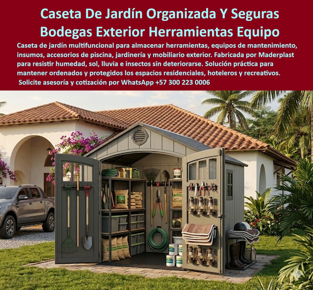 Gacebos Patios Traseros Casetas De Jardin Listas Instalar Maderplast - Caseta De Jardín Modular Y Bodega Exterior Para Herramientas Y Equipos La caseta de jardín Maderplast ha sido desarrollada para viviendas, fincas, condominios, hoteles, clubes, zonas recreativas y proyectos residenciales que requieren una solución segura para almacenar herramientas, equipos de jardinería, accesorios de piscina, mobiliario exterior e insumos de mantenimiento. La imagen muestra una bodega exterior organizada que permite mantener protegidos y ordenados los elementos que normalmente permanecen expuestos al sol, la lluvia y la humedad. Esta caseta modular para exteriores funciona como depósito de herramientas, bodega de jardinería, cuarto de mantenimiento y almacenamiento de equipos, convirtiéndo en una solución práctica para patios traseros, terrazas, jardines, áreas recreativas y zonas de servicio. Su diseño permite aprovechar mejor los espacios y mantener organizados los implementos de trabajo y mantenimiento. Fabricada por Maderplast con polímeros estructurales de alta resistencia, la estructura soporta lluvia, humedad, radiación ultravioleta, insectos, ambientes tropicales y exposición permanente a la intemperie. A diferencia de las casetas tradicionales en madera o metal, no se pudre, no se oxida, no se deforma y conserva su apariencia durante muchos años. Las bodegas exteriores para herramientas permiten almacenar equipos de jardinería, mangueras, fertilizantes, accesorios de piscina, muebles plegables, herramientas manuales, implementos de aseo y elementos de mantenimiento. Esta organización mejora la seguridad, protege las inversiones y evita el deterioro de los equipos. Los depósitos exteriores industriales con aislamiento térmico pueden utilizarse en fincas, condominios, hoteles, centros vacacionales, industrias, clubes, conjuntos residenciales y zonas de servicios. La ventilación, la resistencia a la humedad y la estabilidad estructural permiten conservar los elementos almacenados en mejores condiciones. Las casetas de jardín listas para instalar reducen las obras civiles y permiten una rápida puesta en servicio. Su construcción modular facilita el transporte, la reubicación y la ampliación según las necesidades futuras del usuario. Además, pueden personalizarse en tamaños, acabados, divisiones internas y sistemas de almacenamiento. Administradores de conjuntos, propietarios de viviendas, hoteles, clubes y empresas de mantenimiento encuentran en Maderplast una solución duradera para organizar patios traseros, áreas de jardinería y espacios de servicio. El diseño estético permite integrar la construcción con el entorno residencial o paisajístico. La resistencia al sol, la lluvia, la humedad y los insectos disminuye considerablemente los costos de mantenimiento y evita las constantes reparaciones que presentan otras soluciones convencionales. Su larga vida útil convierte la inversión en una alternativa rentable y segura. Las pruebas de materiales, la experiencia de Maderplast en construcciones modulares y el respaldo técnico brindan tranquilidad a quienes buscan una bodega exterior resistente y de larga duración. La combinación entre estética, organización y durabilidad permite mejorar tanto la funcionalidad como la presentación de la propiedad. Cuando se requieren gazebos para patios traseros, casetas de jardín listas para instalar, bodegas exteriores para herramientas, depósitos industriales para exteriores o casetas modulares con aislamiento térmico, Maderplast ofrece una solución elegante, resistente y de mínimo mantenimiento que protege equipos, mejora el orden y valoriza los espacios exteriores. Asesoría Especializada Con Ingenieros De Maderplast. Atención Personalizada WhatsApp +57 300 223 0006. caseta modular para exteriores, Bodega Exterior Herramientas Y Jardinería, Depósitos De Exteriores Industriales Con Aislamiento Termico, bodega accesorios AA Gacebos Patios Traseros Casetas De Jardin Listas Instalar Maderplast caseta modular para exteriores Bodega Exterior Herramientas Y Jardinería Depósitos De Exteriores Industriales Con Aislamiento Termico bodega accesorios AA Caseta De Jardín Modular Y Bodega Exterior Para Herramientas Y Equipos La caseta de jardín Maderplast ha sido desarrollada para viviendas, fincas, condominios, hoteles, clubes, zonas recreativas y proyectos residenciales que requieren una solución segura para almacenar herramientas, equipos de jardinería, accesorios de piscina, mobiliario exterior e insumos de mantenimiento. La imagen muestra una bodega exterior organizada que permite mantener protegidos y ordenados los elementos que normalmente permanecen expuestos al sol, la lluvia y la humedad. Esta caseta modular para exteriores funciona como depósito de herramientas, bodega de jardinería, cuarto de mantenimiento y almacenamiento de equipos, convirtiéndo en una solución práctica para patios traseros, terrazas, jardines, áreas recreativas y zonas de servicio. Su diseño permite aprovechar mejor los espacios y mantener organizados los implementos de trabajo y mantenimiento. Fabricada por Maderplast con polímeros estructurales de alta resistencia, la estructura soporta lluvia, humedad, radiación ultravioleta, insectos, ambientes tropicales y exposición permanente a la intemperie. A diferencia de las casetas tradicionales en madera o metal, no se pudre, no se oxida, no se deforma y conserva su apariencia durante muchos años. Las bodegas exteriores para herramientas permiten almacenar equipos de jardinería, mangueras, fertilizantes, accesorios de piscina, muebles plegables, herramientas manuales, implementos de aseo y elementos de mantenimiento. Esta organización mejora la seguridad, protege las inversiones y evita el deterioro de los equipos. Los depósitos exteriores industriales con aislamiento térmico pueden utilizarse en fincas, condominios, hoteles, centros vacacionales, industrias, clubes, conjuntos residenciales y zonas de servicios. La ventilación, la resistencia a la humedad y la estabilidad estructural permiten conservar los elementos almacenados en mejores condiciones. Las casetas de jardín listas para instalar reducen las obras civiles y permiten una rápida puesta en servicio. Su construcción modular facilita el transporte, la reubicación y la ampliación según las necesidades futuras del usuario. Además, pueden personalizarse en tamaños, acabados, divisiones internas y sistemas de almacenamiento. Administradores de conjuntos, propietarios de viviendas, hoteles, clubes y empresas de mantenimiento encuentran en Maderplast una solución duradera para organizar patios traseros, áreas de jardinería y espacios de servicio. El diseño estético permite integrar la construcción con el entorno residencial o paisajístico. La resistencia al sol, la lluvia, la humedad y los insectos disminuye considerablemente los costos de mantenimiento y evita las constantes reparaciones que presentan otras soluciones convencionales. Su larga vida útil convierte la inversión en una alternativa rentable y segura. Las pruebas de materiales, la experiencia de Maderplast en construcciones modulares y el respaldo técnico brindan tranquilidad a quienes buscan una bodega exterior resistente y de larga duración. La combinación entre estética, organización y durabilidad permite mejorar tanto la funcionalidad como la presentación de la propiedad. Cuando se requieren gazebos para patios traseros, casetas de jardín listas para instalar, bodegas exteriores para herramientas, depósitos industriales para exteriores o casetas modulares con aislamiento térmico, Maderplast ofrece una solución elegante, resistente y de mínimo mantenimiento que protege equipos, mejora el orden y valoriza los espacios exteriores. Asesoría Especializada Con Ingenieros De Maderplast. Atención Personalizada WhatsApp +57 300 223 0006.