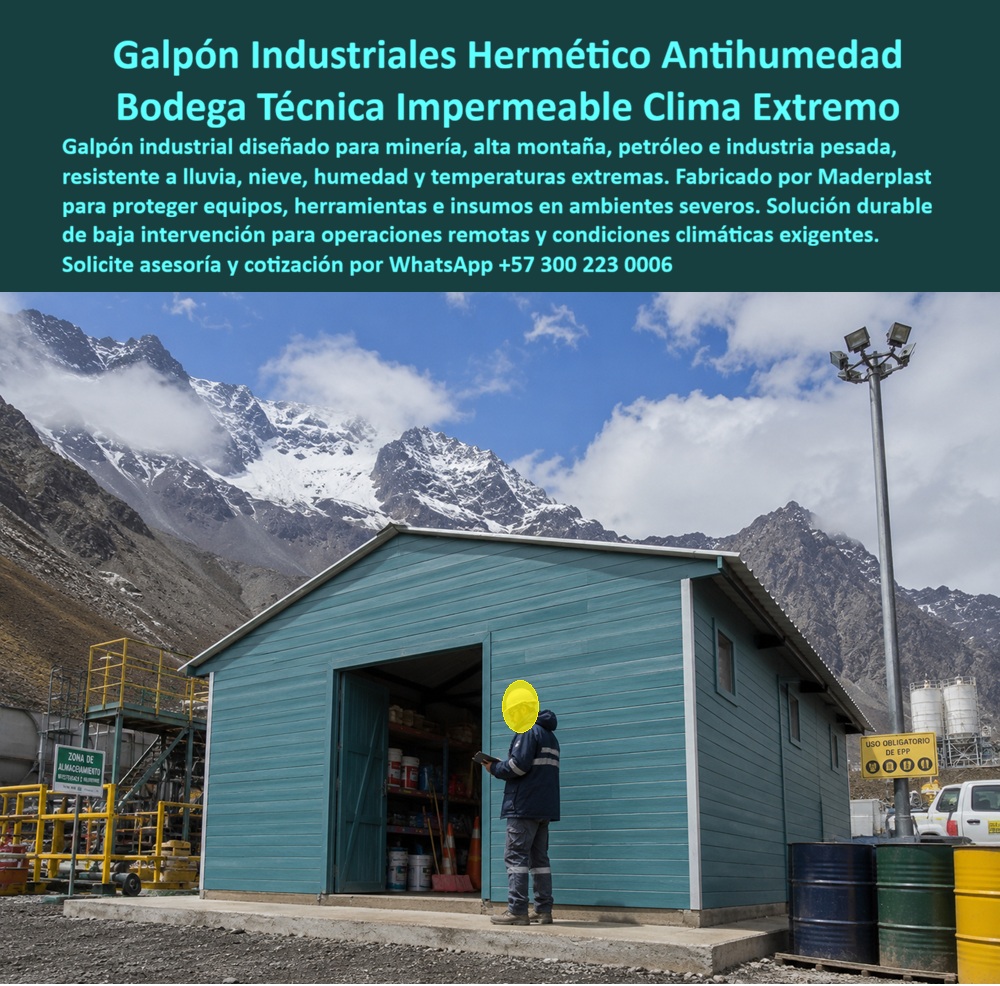 Galpón Hermético Protección Lluvia Extrema Bodega Impermeable Maderplast - GALPÓN HERMÉTICO PROTECCIÓN LLUVIA EXTREMA BODEGA IMPERMEABLE MADERPLAST Los galpones herméticos industriales Maderplast fueron desarrollados para resolver uno de los mayores problemas de la minería, petróleo, infraestructura, alta montaña e industria pesada: la rápida degradación de las bodegas metálicas y construcciones convencionales expuestas a lluvia permanente, nieve, humedad extrema, radiación solar, cambios bruscos de temperatura y ambientes altamente corrosivos. Mientras las estructuras tradicionales presentan oxidación, filtraciones, condensación y elevados costos de mantenimiento, los galpones industriales herméticos fabricados por Maderplast ofrecen una solución de larga duración para almacenamiento y protección de equipos. Esta bodega técnica impermeable para clima extremo está diseñada como refugio industrial impermeable resistente a humedad permanente, permitiendo almacenar herramientas, repuestos, materiales, lubricantes, insumos y equipos sensibles en operaciones remotas. Su estructura en polímeros de alta ingeniería elimina los problemas de corrosión, pudrición, desprendimiento de pintura y deterioro acelerado que afectan a las bodegas metálicas convencionales. El galpón hermético protección lluvia extrema puede instalarse en minería de alta montaña, campos petroleros, campamentos energéticos, obras civiles, proyectos hidroeléctricos, plantas industriales, telecomunicaciones y operaciones militares. Su diseño modular permite adaptar dimensiones, puertas industriales, ventilación, iluminación, aislamiento térmico y distribución interior según las necesidades de cada proyecto. La bodega impermeable Maderplast ofrece resistencia a lluvia, nieve, granizo, humedad permanente, radiación ultravioleta y ambientes salinos. El material no se oxida, no se pudre y no requiere procesos periódicos de pintura o recuperación superficial. Esta característica reduce significativamente los costos operativos y elimina las paradas por mantenimiento que afectan la productividad de las operaciones. Entre las búsquedas más frecuentes de los compradores se encuentran: galpón industrial hermético, bodega técnica impermeable, depósito exterior impermeable alta durabilidad climática, refugio industrial resistente humedad permanente, bodega para minería de alta montaña, galpón para petróleo y gas, almacén industrial anticorrosivo, bodega modular para clima extremo, galpón resistente a lluvia y nieve, construcción industrial impermeable y bodega técnica antihumedad protección solar. La estructura termoacústica proporciona mejores condiciones interiores para los operarios y protege los equipos frente a la condensación y las variaciones térmicas. Además, los perfiles estructurales Maderplast presentan alta resistencia mecánica, estabilidad dimensional y larga vida útil, convirtiéndo en una solución industrial confiable para proyectos de inversión de largo plazo. Estas bodegas industriales herméticas son ideales para minas, refinerías, campamentos de obra, centrales hidroeléctricas, estaciones energéticas, industrias químicas, operaciones logísticas y proyectos de infraestructura ubicados en zonas remotas o de difícil acceso. La instalación rápida, el diseño modular, la resistencia a la humedad y la protección climática convierten a Maderplast en una alternativa técnica para quienes buscan seguridad operacional y reducción de costos durante toda la vida útil del proyecto. Maderplast fabrica galpones industriales herméticos, bodegas técnicas impermeables y refugios industriales resistentes a humedad permanente con soluciones personalizadas, instalación rápida y alta durabilidad para las condiciones más exigentes de la industria moderna. Asesoría Especializada Con Ingenieros De Maderplast. Atención Personalizada WhatsApp +57 300 223 0006. Refugio Industrial Impermeable Resistente Humedad Permanente, Depósito Exterior Impermeable Alta Durabilidad Climática, Bodega Técnica Antihumedad Protección SOl Galpón Hermético Protección Lluvia Extrema Bodega Impermeable Maderplast Refugio Industrial Impermeable Resistente Humedad Permanente Depósito Exterior Impermeable Alta Durabilidad Climática Bodega Técnica Antihumedad Protección SOl GALPÓN HERMÉTICO PROTECCIÓN LLUVIA EXTREMA BODEGA IMPERMEABLE MADERPLAST Los galpones herméticos industriales Maderplast fueron desarrollados para resolver uno de los mayores problemas de la minería, petróleo, infraestructura, alta montaña e industria pesada: la rápida degradación de las bodegas metálicas y construcciones convencionales expuestas a lluvia permanente, nieve, humedad extrema, radiación solar, cambios bruscos de temperatura y ambientes altamente corrosivos. Mientras las estructuras tradicionales presentan oxidación, filtraciones, condensación y elevados costos de mantenimiento, los galpones industriales herméticos fabricados por Maderplast ofrecen una solución de larga duración para almacenamiento y protección de equipos. Esta bodega técnica impermeable para clima extremo está diseñada como refugio industrial impermeable resistente a humedad permanente, permitiendo almacenar herramientas, repuestos, materiales, lubricantes, insumos y equipos sensibles en operaciones remotas. Su estructura en polímeros de alta ingeniería elimina los problemas de corrosión, pudrición, desprendimiento de pintura y deterioro acelerado que afectan a las bodegas metálicas convencionales. El galpón hermético protección lluvia extrema puede instalarse en minería de alta montaña, campos petroleros, campamentos energéticos, obras civiles, proyectos hidroeléctricos, plantas industriales, telecomunicaciones y operaciones militares. Su diseño modular permite adaptar dimensiones, puertas industriales, ventilación, iluminación, aislamiento térmico y distribución interior según las necesidades de cada proyecto. La bodega impermeable Maderplast ofrece resistencia a lluvia, nieve, granizo, humedad permanente, radiación ultravioleta y ambientes salinos. El material no se oxida, no se pudre y no requiere procesos periódicos de pintura o recuperación superficial. Esta característica reduce significativamente los costos operativos y elimina las paradas por mantenimiento que afectan la productividad de las operaciones. Entre las búsquedas más frecuentes de los compradores se encuentran: galpón industrial hermético, bodega técnica impermeable, depósito exterior impermeable alta durabilidad climática, refugio industrial resistente humedad permanente, bodega para minería de alta montaña, galpón para petróleo y gas, almacén industrial anticorrosivo, bodega modular para clima extremo, galpón resistente a lluvia y nieve, construcción industrial impermeable y bodega técnica antihumedad protección solar. La estructura termoacústica proporciona mejores condiciones interiores para los operarios y protege los equipos frente a la condensación y las variaciones térmicas. Además, los perfiles estructurales Maderplast presentan alta resistencia mecánica, estabilidad dimensional y larga vida útil, convirtiéndo en una solución industrial confiable para proyectos de inversión de largo plazo. Estas bodegas industriales herméticas son ideales para minas, refinerías, campamentos de obra, centrales hidroeléctricas, estaciones energéticas, industrias químicas, operaciones logísticas y proyectos de infraestructura ubicados en zonas remotas o de difícil acceso. La instalación rápida, el diseño modular, la resistencia a la humedad y la protección climática convierten a Maderplast en una alternativa técnica para quienes buscan seguridad operacional y reducción de costos durante toda la vida útil del proyecto. Maderplast fabrica galpones industriales herméticos, bodegas técnicas impermeables y refugios industriales resistentes a humedad permanente con soluciones personalizadas, instalación rápida y alta durabilidad para las condiciones más exigentes de la industria moderna. Asesoría Especializada Con Ingenieros De Maderplast. Atención Personalizada WhatsApp +57 300 223 0006.