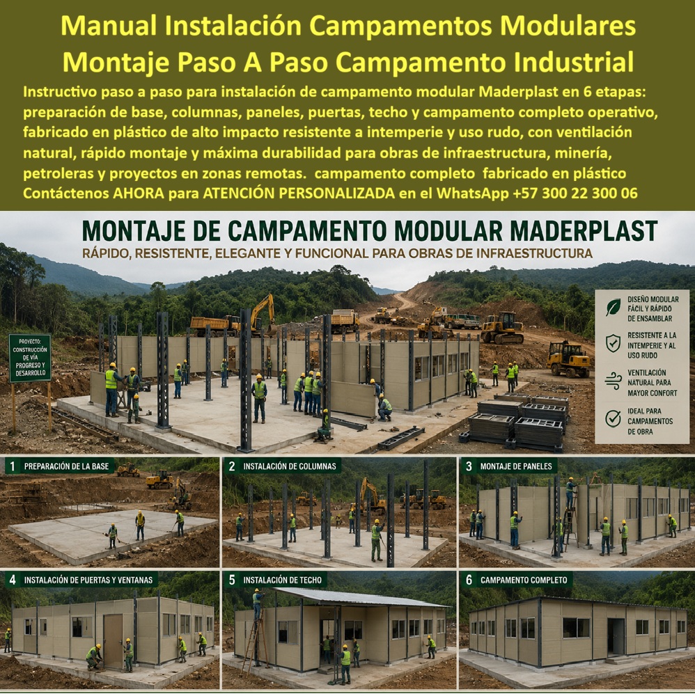 Manual Instalación Campamento Modular Paso A Paso Maderplast - Manual Instalación Campamento Modular Paso a Paso: Montaje Rápido Campamentos Listos para Instalar Este instructivo Maderplast paso a paso muestra el montaje completo de campamento modular Maderplast en 6 etapas claras: preparación de base, instalación de columnas, montaje de paneles, colocación de puertas y ventanas, techo y campamento operativo final. Fabricados en plástico de alto impacto, los módulos permiten armado rápido con grúa y mínima mano de obra, ideales para obras de infraestructura, minería, petroleras y proyectos remotos. Maderplast resuelve los problemas de campamentos tradicionales: montajes lentos, peso excesivo y mantenimiento constante. Estos campamentos modulares listos para instalar, manual armado campamentos modulares rápidos e instructivos montaje módulo campamento industrial ofrecen fácil instalación, resistencia a intemperie y uso rudo, ventilación natural y durabilidad extrema con más de 20 años de vida útil. Gerentes de proyectos, ingenieros de obra y contratistas buscan: “Manual instalación campamento modular paso a paso”, “Paso a paso instalación campamentos listos para instalar”, “Manual armado campamentos modulares rápidos”, “Instructivo montaje módulo campamento industrial fácil instalación”. Maderplast entrega la solución práctica: montaje en días, confort y bajo costo operativo. Un Ingeniero Residente de Obra (2025) testimonia: “Los campamentos anteriores llevaban semanas en armar. Con Maderplast el montaje fue rápido, seguro y duradero. Cumplimos plazos y mejoramos las condiciones del personal”. Maderplast materializa campamentos modulares con instalación sencilla y calidad superior, ofreciendo rapidez, resistencia y tranquilidad para proyectos de cualquier escala. Asesoría Especializada con un Especialista de Maderplast. Atención personalizada en este WhatsApp +57 300 22 300 06. Paso A Paso Instalación Campamentos Listos Para Instalar, Manual Armado De Campamentos Modulares Rápidos, Instructivo Montaje Módulo Campamento Industrial Fácil Instalación Manual Instalación Campamento Modular Paso A Paso Maderplast Paso A Paso Instalación Campamentos Listos Para Instalar Manual Armado De Campamentos Modulares Rápidos Instructivo Montaje Módulo Campamento Industrial Fácil Instalación Manual Instalación Campamento Modular Paso a Paso: Montaje Rápido Campamentos Listos para Instalar Este instructivo Maderplast paso a paso muestra el montaje completo de campamento modular Maderplast en 6 etapas claras: preparación de base, instalación de columnas, montaje de paneles, colocación de puertas y ventanas, techo y campamento operativo final. Fabricados en plástico de alto impacto, los módulos permiten armado rápido con grúa y mínima mano de obra, ideales para obras de infraestructura, minería, petroleras y proyectos remotos. Maderplast resuelve los problemas de campamentos tradicionales: montajes lentos, peso excesivo y mantenimiento constante. Estos campamentos modulares listos para instalar, manual armado campamentos modulares rápidos e instructivos montaje módulo campamento industrial ofrecen fácil instalación, resistencia a intemperie y uso rudo, ventilación natural y durabilidad extrema con más de 20 años de vida útil. Gerentes de proyectos, ingenieros de obra y contratistas buscan: “Manual instalación campamento modular paso a paso”, “Paso a paso instalación campamentos listos para instalar”, “Manual armado campamentos modulares rápidos”, “Instructivo montaje módulo campamento industrial fácil instalación”. Maderplast entrega la solución práctica: montaje en días, confort y bajo costo operativo. Un Ingeniero Residente de Obra (2025) testimonia: “Los campamentos anteriores llevaban semanas en armar. Con Maderplast el montaje fue rápido, seguro y duradero. Cumplimos plazos y mejoramos las condiciones del personal”. Maderplast materializa campamentos modulares con instalación sencilla y calidad superior, ofreciendo rapidez, resistencia y tranquilidad para proyectos de cualquier escala. Asesoría Especializada con un Especialista de Maderplast. Atención personalizada en este WhatsApp +57 300 22 300 06.