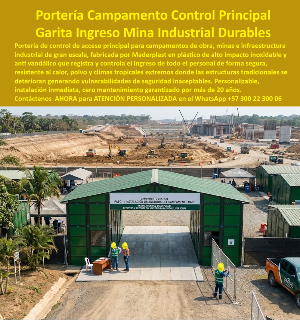 Porterias De Campamentos Portería Control Acceso Maderplast - PORTERÍAS DE CAMPAMENTOS Y CONTROL DE ACCESO LISTOS PARA INSTALAR Las porterías de campamentos y puntos de control de acceso Maderplast fueron desarrollados para resolver uno de los problemas más importantes de los grandes proyectos: controlar de manera segura el ingreso y salida de personal, contratistas, visitantes, maquinaria y vehículos en obras de construcción, minas, campamentos industriales e infraestructura de gran escala MADERPLAST. En muchas operaciones las porterías provisionales se deterioran rápidamente por el calor, la humedad, el polvo, la lluvia y el uso intensivo, generando riesgos de seguridad y una imagen deficiente del proyecto. La garita de acceso principal para obra prefabricada permite centralizar el control de ingreso, la verificación del personal, el registro de visitantes y la supervisión operacional en un solo punto. Su diseño modular facilita la instalación inmediata y permite adaptarse a campamentos mineros, proyectos hidroeléctricos, campos petroleros, obras civiles, infraestructura vial, puertos y grandes desarrollos industriales. Las búsquedas más frecuentes del mercado incluyen: porterías de campamentos, portería control acceso Maderplast, garita acceso principal obra prefabricada, punto ingreso mina industrial, control de acceso para campamentos, portería industrial prefabricada, garita de seguridad para obras, puesto de control para minas, acceso vehicular industrial, portería para proyectos de infraestructura y puntos de control de entrada para campamentos. El punto de ingreso mina industrial prefabricado ofrece alta resistencia a la humedad, la radiación ultravioleta, el polvo, las lluvias y las condiciones severas de operación. Los materiales estructurales Maderplast no se oxidan, no se corroen y no requieren pintura periódica, reduciendo significativamente los costos de mantenimiento durante toda la vida útil del proyecto. Estas porterías permiten incorporar oficinas administrativas, áreas de registro, monitoreo CCTV, sistemas biométricos, control vehicular, barreras de acceso, iluminación, redes de comunicación y zonas de espera. El diseño modular facilita ampliaciones futuras y adaptaciones según el crecimiento de la operación. Las porterías para campamentos son ideales para minería, petróleo, infraestructura, hidroeléctricas, construcción de túneles, obras civiles, plantas industriales, puertos, proyectos energéticos y grandes desarrollos logísticos. Su resistencia estructural y capacidad de operación continua permiten mantener elevados estándares de seguridad y control operacional. El sistema termoacústico proporciona mejores condiciones laborales para el personal de vigilancia y administración. La protección UV, la estabilidad dimensional y la resistencia al vandalismo convierten estas estructuras en una solución de larga duración incluso en ambientes extremadamente exigentes. La rápida instalación permite habilitar el acceso principal del proyecto en pocos días, evitando retrasos y facilitando el inicio de las operaciones. La imagen profesional de la portería también fortalece la presentación institucional del proyecto frente a clientes, inversionistas, interventores y entidades de control. Las porterías de control de acceso Maderplast representan una solución integral para proyectos que requieren seguridad, durabilidad, control operacional y reducción de costos de mantenimiento durante toda la vida útil de la infraestructura. ASESORÍA ESPECIALIZADA CON UN ESPECIALISTA DE MADERPLAST. ATENCIÓN PERSONALIZADA EN ESTE WHATSAPP +57 300 22 300 06. Garita Acceso Principal Obra Prefabricada Resistente Bajo Mantenimiento, Punto Ingreso Mina Industrial Prefabricado Personalizado Larga Vida, Punto De Control Entrada Campos Porterias De Campamentos Portería Control Acceso Maderplast Garita Acceso Principal Obra Prefabricada Resistente Bajo Mantenimiento Punto Ingreso Mina Industrial Prefabricado Personalizado Larga Vida Punto De Control Entrada Campos PORTERÍAS DE CAMPAMENTOS Y CONTROL DE ACCESO LISTOS PARA INSTALAR Las porterías de campamentos y puntos de control de acceso Maderplast fueron desarrollados para resolver uno de los problemas más importantes de los grandes proyectos: controlar de manera segura el ingreso y salida de personal, contratistas, visitantes, maquinaria y vehículos en obras de construcción, minas, campamentos industriales e infraestructura de gran escala MADERPLAST. En muchas operaciones las porterías provisionales se deterioran rápidamente por el calor, la humedad, el polvo, la lluvia y el uso intensivo, generando riesgos de seguridad y una imagen deficiente del proyecto. La garita de acceso principal para obra prefabricada permite centralizar el control de ingreso, la verificación del personal, el registro de visitantes y la supervisión operacional en un solo punto. Su diseño modular facilita la instalación inmediata y permite adaptarse a campamentos mineros, proyectos hidroeléctricos, campos petroleros, obras civiles, infraestructura vial, puertos y grandes desarrollos industriales. Las búsquedas más frecuentes del mercado incluyen: porterías de campamentos, portería control acceso Maderplast, garita acceso principal obra prefabricada, punto ingreso mina industrial, control de acceso para campamentos, portería industrial prefabricada, garita de seguridad para obras, puesto de control para minas, acceso vehicular industrial, portería para proyectos de infraestructura y puntos de control de entrada para campamentos. El punto de ingreso mina industrial prefabricado ofrece alta resistencia a la humedad, la radiación ultravioleta, el polvo, las lluvias y las condiciones severas de operación. Los materiales estructurales Maderplast no se oxidan, no se corroen y no requieren pintura periódica, reduciendo significativamente los costos de mantenimiento durante toda la vida útil del proyecto. Estas porterías permiten incorporar oficinas administrativas, áreas de registro, monitoreo CCTV, sistemas biométricos, control vehicular, barreras de acceso, iluminación, redes de comunicación y zonas de espera. El diseño modular facilita ampliaciones futuras y adaptaciones según el crecimiento de la operación. Las porterías para campamentos son ideales para minería, petróleo, infraestructura, hidroeléctricas, construcción de túneles, obras civiles, plantas industriales, puertos, proyectos energéticos y grandes desarrollos logísticos. Su resistencia estructural y capacidad de operación continua permiten mantener elevados estándares de seguridad y control operacional. El sistema termoacústico proporciona mejores condiciones laborales para el personal de vigilancia y administración. La protección UV, la estabilidad dimensional y la resistencia al vandalismo convierten estas estructuras en una solución de larga duración incluso en ambientes extremadamente exigentes. La rápida instalación permite habilitar el acceso principal del proyecto en pocos días, evitando retrasos y facilitando el inicio de las operaciones. La imagen profesional de la portería también fortalece la presentación institucional del proyecto frente a clientes, inversionistas, interventores y entidades de control. Las porterías de control de acceso Maderplast representan una solución integral para proyectos que requieren seguridad, durabilidad, control operacional y reducción de costos de mantenimiento durante toda la vida útil de la infraestructura. ASESORÍA ESPECIALIZADA CON UN ESPECIALISTA DE MADERPLAST. ATENCIÓN PERSONALIZADA EN ESTE WHATSAPP +57 300 22 300 06.