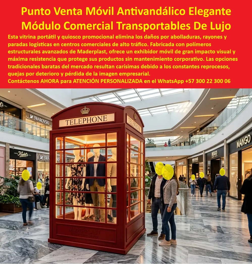 Punto De Venta Móvil Caseta Vitrina Portátil Exhibidores Móviles Maderplast - PUNTOS DE VENTA MÓVILES Y VITRINAS PORTÁTILES Los puntos de venta móviles Maderplast fueron desarrollados para resolver los problemas de deterioro, transporte, mantenimiento y pérdida de imagen que afectan a los módulos comerciales tradicionales en centros comerciales, ferias, aeropuertos, plazas, hoteles, eventos, exposiciones y espacios de alto tráfico. MADERPLAST Estas casetas vitrinas portátiles y exhibidores móviles comerciales permiten crear experiencias de venta de alto impacto visual, elevando la percepción de marca y aumentando la capacidad de atracción de clientes. Las búsquedas más frecuentes del mercado incluyen punto de venta móvil, caseta vitrina portátil, exhibidores móviles Maderplast, kioskos vitrinas promocionales, vitrinas transportables, módulo comercial transportable para promociones y ventas, vitrinas móviles comerciales, punto comercial portátil, quioscos para centros comerciales, módulos de exhibición de lujo y casetas promocionales móviles. Estas palabras clave representan compradores que buscan soluciones de exhibición duraderas, elegantes y rentables. Los módulos comerciales transportables fabricados por Maderplast están diseñados para soportar alto tráfico, manipulación constante, cambios de ubicación y exposición permanente al público. A diferencia de las estructuras económicas que se rayan, se abollan o se deterioran rápidamente, estas vitrinas móviles comerciales mantienen su apariencia corporativa durante muchos años. Los kioskos vitrinas promocionales pueden utilizarse para moda, tecnología, joyería, alimentos, cosméticos, souvenirs, telefonía, campañas publicitarias, productos premium y activaciones de marca. Su diseño modular permite fabricar módulos personalizados según la imagen corporativa, colores institucionales y necesidades comerciales de cada cliente. Las vitrinas transportables permiten trasladar el punto de venta entre diferentes ubicaciones, reduciendo costos de construcción y facilitando campañas comerciales temporales o permanentes. Esta flexibilidad convierte al punto comercial portátil en una herramienta estratégica para empresas que buscan ampliar mercados sin realizar grandes inversiones inmobiliarias. Los exhibidores móviles Maderplast se fabrican con materiales resistentes a la humedad, rayones, impactos, corrosión y desgaste operativo. El color permanece estable, la limpieza es sencilla y la estructura conserva su apariencia incluso en ambientes de uso intensivo. Los módulos comerciales transportables pueden incorporar iluminación LED, vitrinas panorámicas, sistemas de seguridad, almacenamiento interno, aire acondicionado, conectividad eléctrica, señalización corporativa y elementos arquitectónicos exclusivos que fortalecen la imagen de la marca. Los puntos de venta móviles también permiten optimizar espacios en centros comerciales, hoteles, terminales, aeropuertos, ferias empresariales y eventos temporales. La facilidad de instalación reduce tiempos de montaje y permite iniciar operaciones rápidamente. Las vitrinas móviles comerciales de lujo generan una percepción de calidad superior, incrementan la visibilidad del producto y mejoran la experiencia del comprador. La inversión inicial se compensa mediante la larga vida útil, la reducción del mantenimiento y la protección de la imagen corporativa. Los módulos comerciales Maderplast representan una solución moderna para empresas que buscan exhibidores móviles resistentes, puntos de venta transportables y quioscos promocionales de alto impacto visual con larga vida útil y excelente presentación comercial. ASESORÍA ESPECIALIZADA CON UN ESPECIALISTA DE MADERPLAST. ATENCIÓN PERSONALIZADA EN ESTE WHATSAPP +57 300 22 300 06. Quioscos vitrinas promocionales vitrinas transportables, Módulo Comercial Transportable Promociones Y Ventas, vitrinas móviles comerciales, Punto Comercial A Punto De Venta Móvil Caseta Vitrina Portátil Exhibidores Móviles Maderplast Quioscos vitrinas promocionales vitrinas transportables Módulo Comercial Transportable Promociones Y Ventas vitrinas móviles comerciales Punto Comercial A PUNTOS DE VENTA MÓVILES Y VITRINAS PORTÁTILES Los puntos de venta móviles Maderplast fueron desarrollados para resolver los problemas de deterioro, transporte, mantenimiento y pérdida de imagen que afectan a los módulos comerciales tradicionales en centros comerciales, ferias, aeropuertos, plazas, hoteles, eventos, exposiciones y espacios de alto tráfico. MADERPLAST Estas casetas vitrinas portátiles y exhibidores móviles comerciales permiten crear experiencias de venta de alto impacto visual, elevando la percepción de marca y aumentando la capacidad de atracción de clientes. Las búsquedas más frecuentes del mercado incluyen punto de venta móvil, caseta vitrina portátil, exhibidores móviles Maderplast, kioskos vitrinas promocionales, vitrinas transportables, módulo comercial transportable para promociones y ventas, vitrinas móviles comerciales, punto comercial portátil, quioscos para centros comerciales, módulos de exhibición de lujo y casetas promocionales móviles. Estas palabras clave representan compradores que buscan soluciones de exhibición duraderas, elegantes y rentables. Los módulos comerciales transportables fabricados por Maderplast están diseñados para soportar alto tráfico, manipulación constante, cambios de ubicación y exposición permanente al público. A diferencia de las estructuras económicas que se rayan, se abollan o se deterioran rápidamente, estas vitrinas móviles comerciales mantienen su apariencia corporativa durante muchos años. Los kioskos vitrinas promocionales pueden utilizarse para moda, tecnología, joyería, alimentos, cosméticos, souvenirs, telefonía, campañas publicitarias, productos premium y activaciones de marca. Su diseño modular permite fabricar módulos personalizados según la imagen corporativa, colores institucionales y necesidades comerciales de cada cliente. Las vitrinas transportables permiten trasladar el punto de venta entre diferentes ubicaciones, reduciendo costos de construcción y facilitando campañas comerciales temporales o permanentes. Esta flexibilidad convierte al punto comercial portátil en una herramienta estratégica para empresas que buscan ampliar mercados sin realizar grandes inversiones inmobiliarias. Los exhibidores móviles Maderplast se fabrican con materiales resistentes a la humedad, rayones, impactos, corrosión y desgaste operativo. El color permanece estable, la limpieza es sencilla y la estructura conserva su apariencia incluso en ambientes de uso intensivo. Los módulos comerciales transportables pueden incorporar iluminación LED, vitrinas panorámicas, sistemas de seguridad, almacenamiento interno, aire acondicionado, conectividad eléctrica, señalización corporativa y elementos arquitectónicos exclusivos que fortalecen la imagen de la marca. Los puntos de venta móviles también permiten optimizar espacios en centros comerciales, hoteles, terminales, aeropuertos, ferias empresariales y eventos temporales. La facilidad de instalación reduce tiempos de montaje y permite iniciar operaciones rápidamente. Las vitrinas móviles comerciales de lujo generan una percepción de calidad superior, incrementan la visibilidad del producto y mejoran la experiencia del comprador. La inversión inicial se compensa mediante la larga vida útil, la reducción del mantenimiento y la protección de la imagen corporativa. Los módulos comerciales Maderplast representan una solución moderna para empresas que buscan exhibidores móviles resistentes, puntos de venta transportables y quioscos promocionales de alto impacto visual con larga vida útil y excelente presentación comercial. ASESORÍA ESPECIALIZADA CON UN ESPECIALISTA DE MADERPLAST. ATENCIÓN PERSONALIZADA EN ESTE WHATSAPP +57 300 22 300 06.